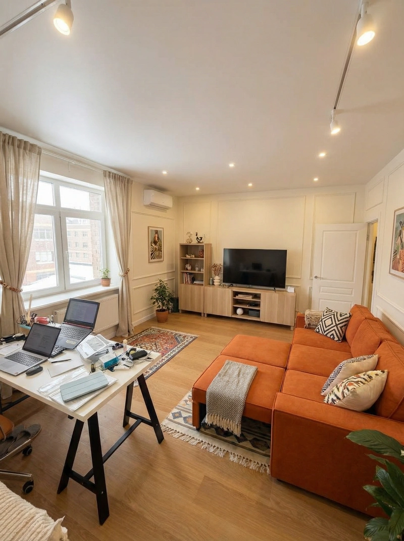 Дизайн интерьера в стиле Эклектика — Гостиная от нейросети RoomGPT