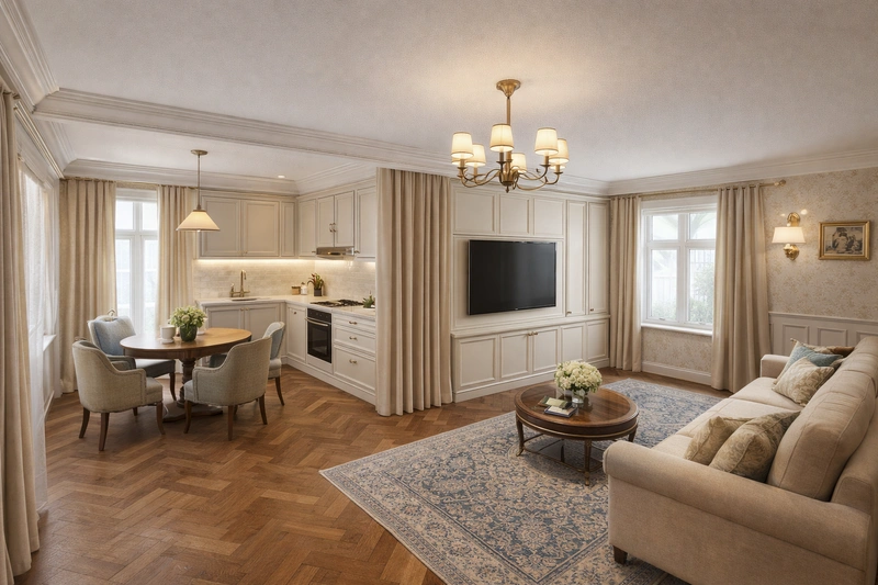 Дизайн интерьера в стиле Классика — Гостиная от нейросети RoomGPT