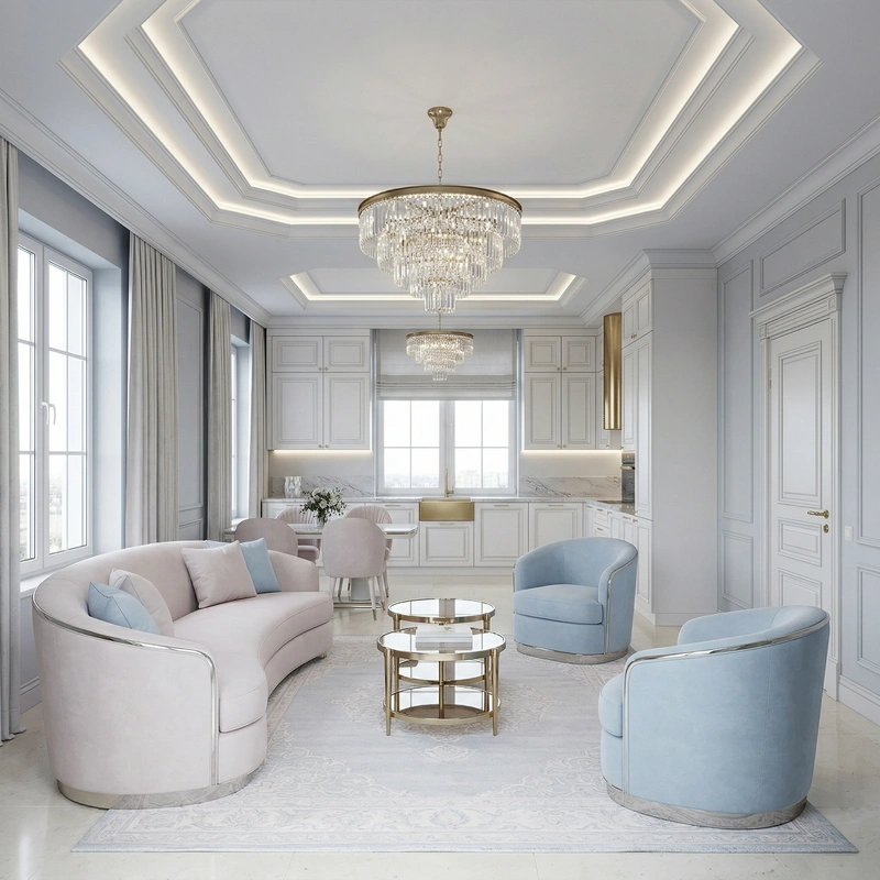 Дизайн гостиной в стиле Неоклассика — фото интерьера от нейросети RoomGPT