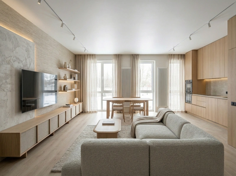 Дизайн гостиной в стиле Сканди — фото интерьера от нейросети RoomGPT