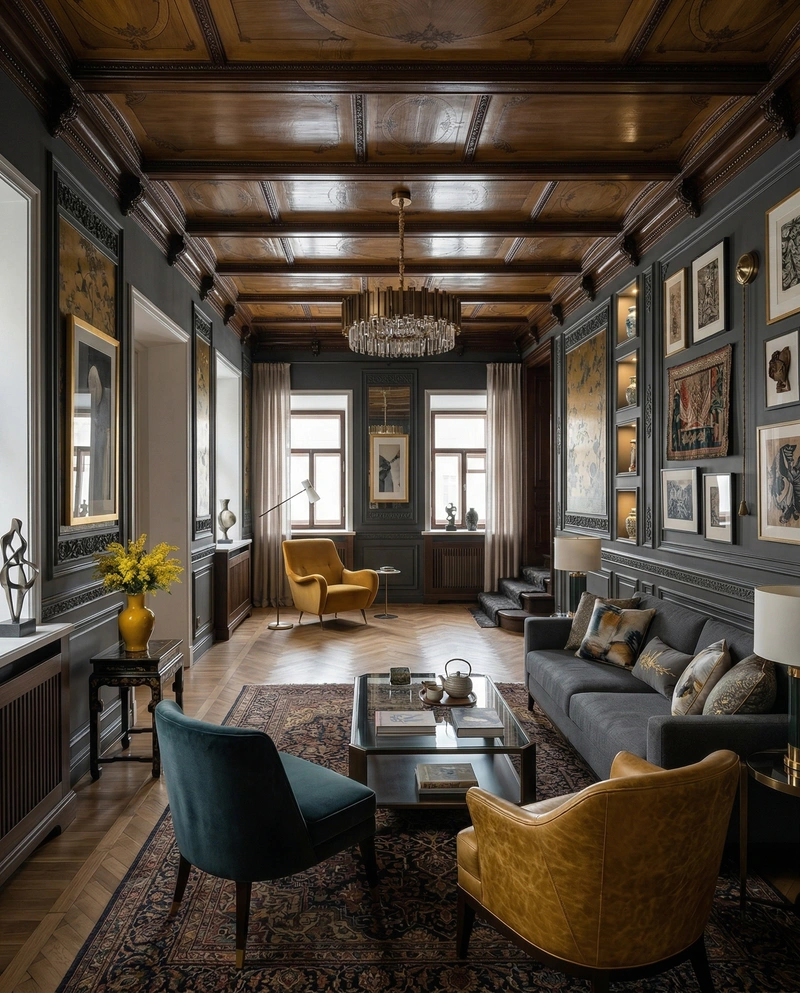 Дизайн гостиной в стиле Эклектика — фото интерьера от нейросети RoomGPT