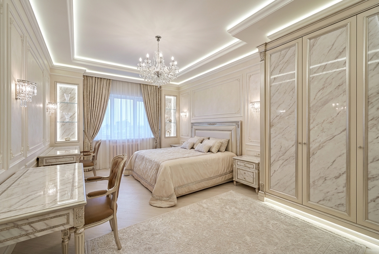Дизайн спальни в стиле Классика — фото интерьера от нейросети RoomGPT