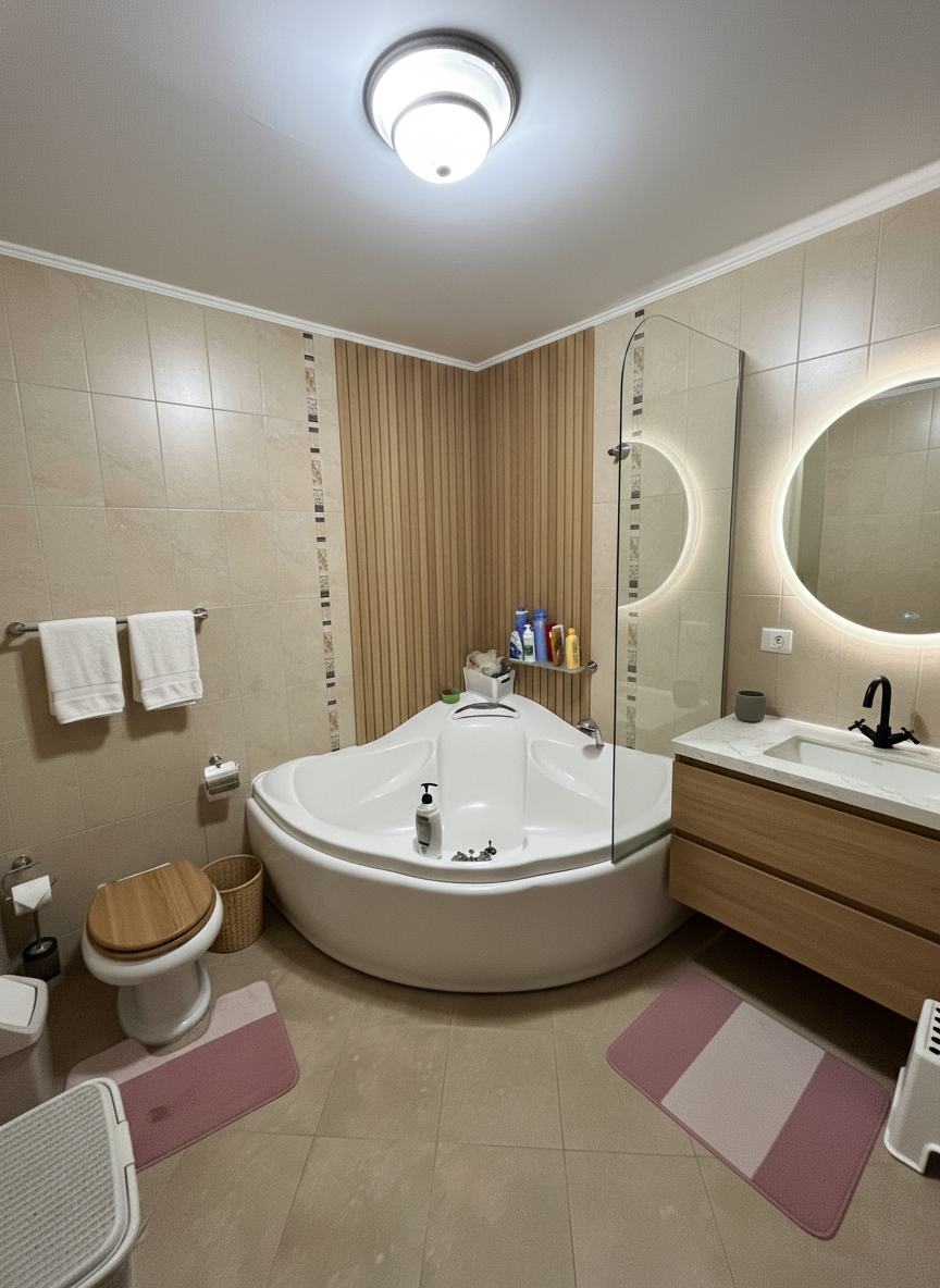 Дизайн ванной в стиле Japandi — фото интерьера от нейросети RoomGPT