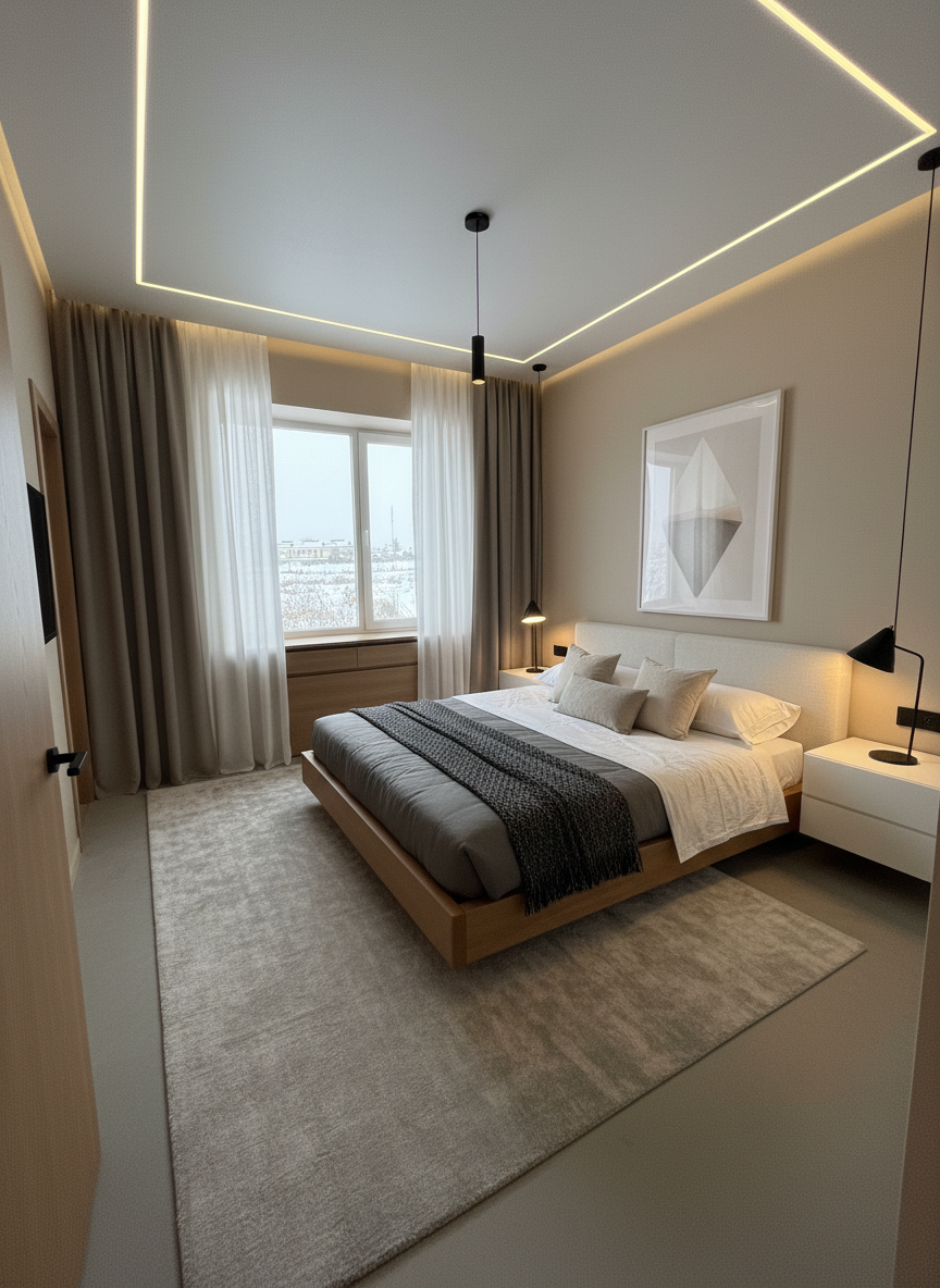 Дизайн спальни в стиле Минимализм — фото интерьера от нейросети RoomGPT