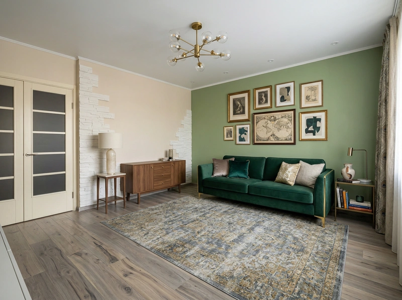 Дизайн гостиной в стиле Эклектика — фото интерьера от нейросети RoomGPT