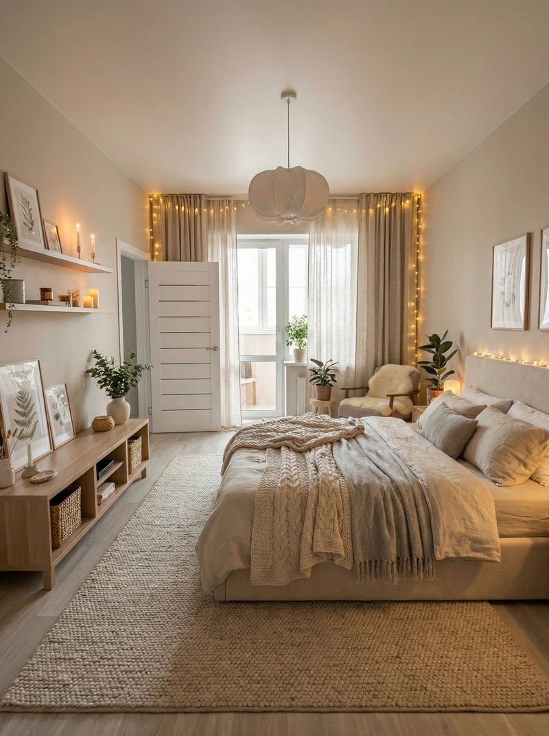 Дизайн интерьера в стиле Хюгге — Спальня от нейросети RoomGPT