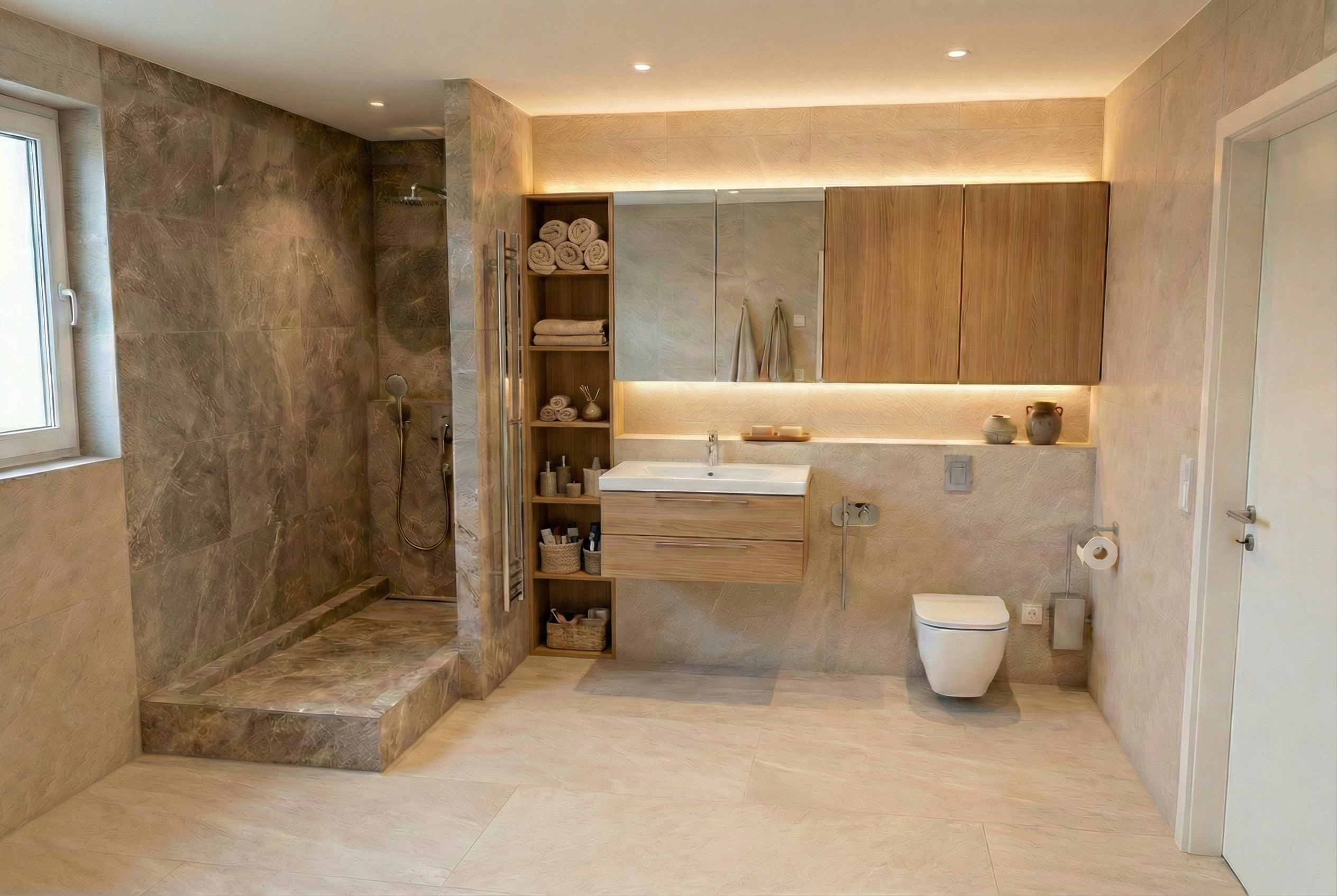 Дизайн ванной в стиле Japandi — фото интерьера от нейросети RoomGPT