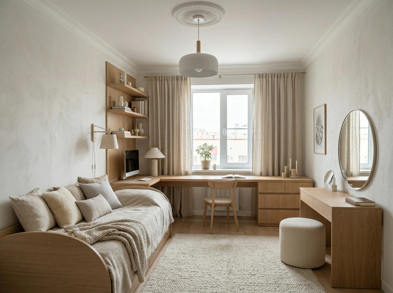 Дизайн спальни в стиле Хюгге — фото интерьера от нейросети RoomGPT