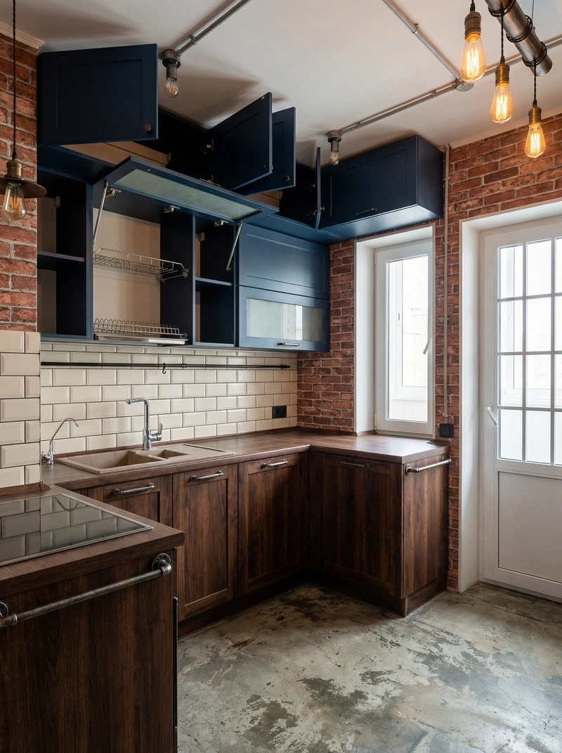 Дизайн интерьера в стиле Лофт — Кухня от нейросети RoomGPT