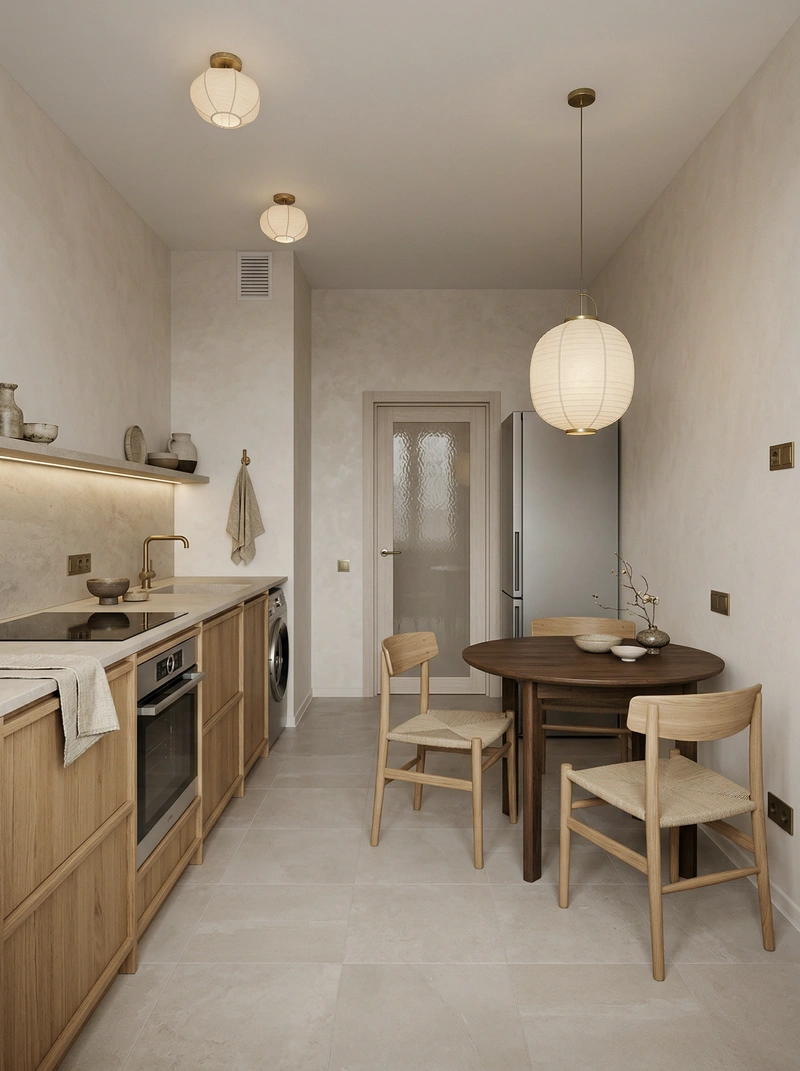 Дизайн кухни в стиле Japandi — фото интерьера от нейросети RoomGPT