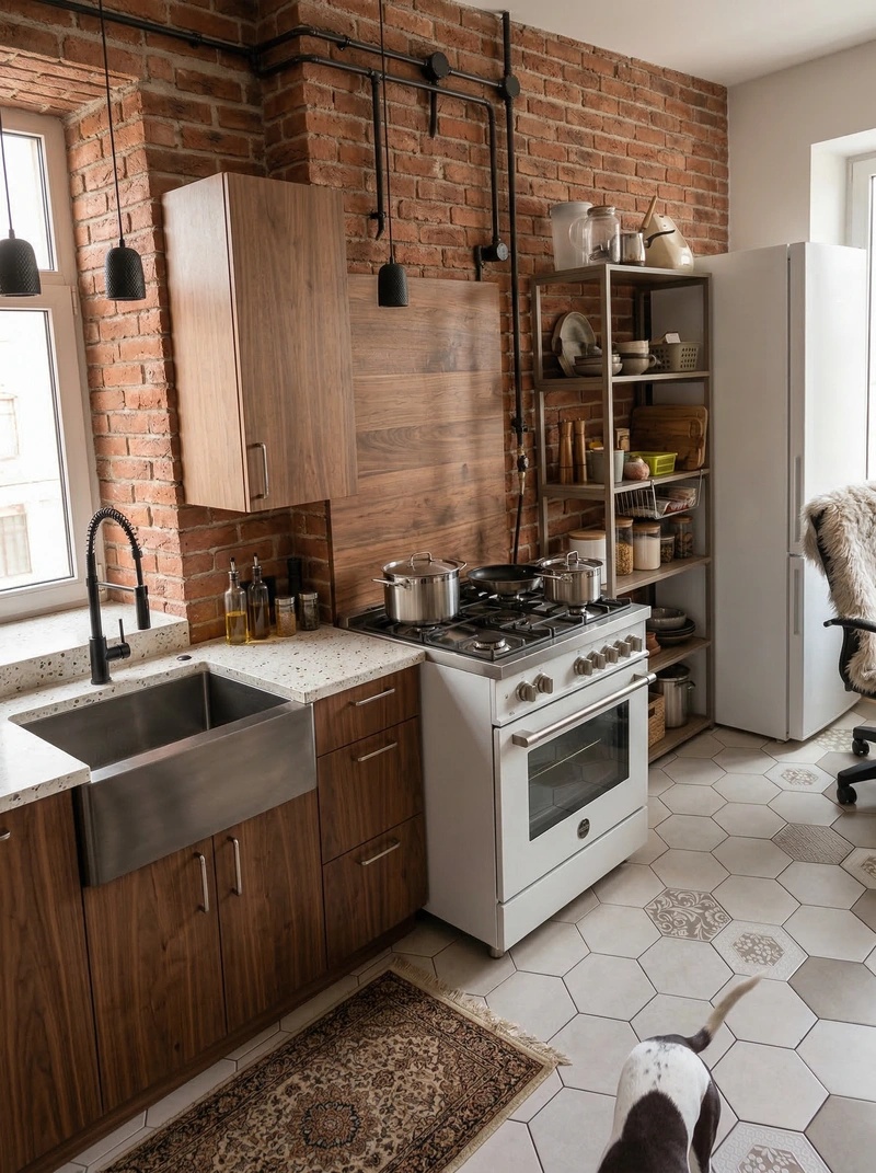 Дизайн кухни в стиле Лофт — фото интерьера от нейросети RoomGPT