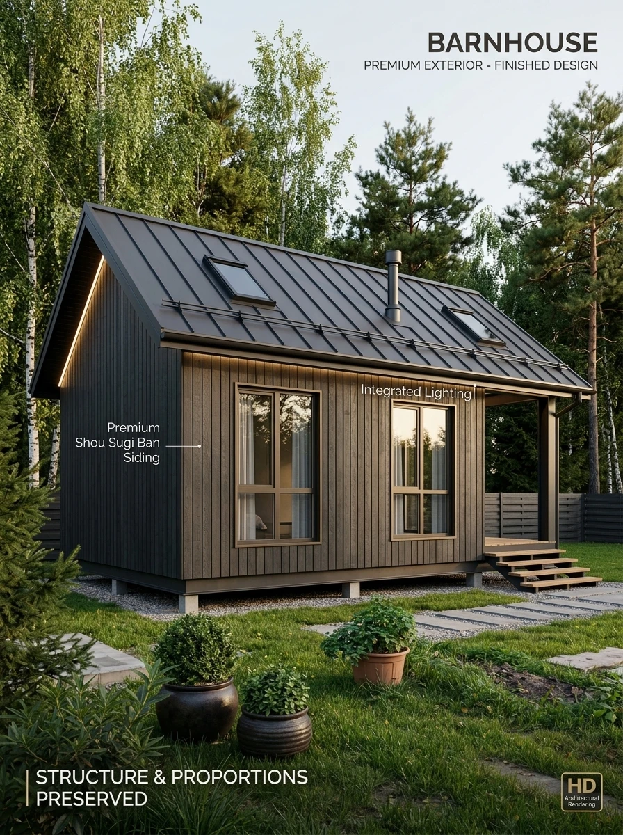 Дизайн фасада в стиле Барнхаус — фото фасада от нейросети RoomGPT