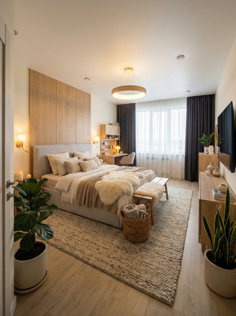 Дизайн интерьера в стиле Хюгге — Спальня от нейросети RoomGPT