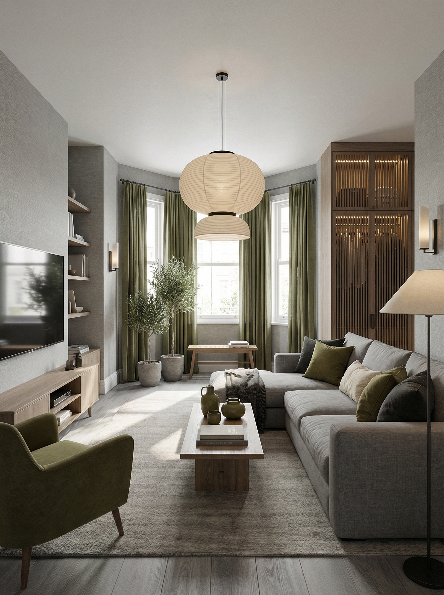 Дизайн гостиной в стиле Japandi — фото интерьера от нейросети RoomGPT