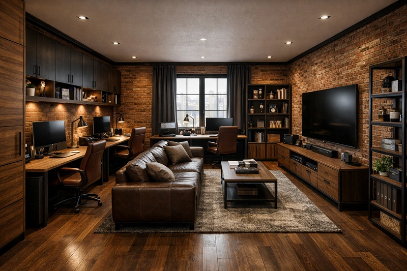 Дизайн интерьера в стиле Лофт — Кабинет от нейросети RoomGPT