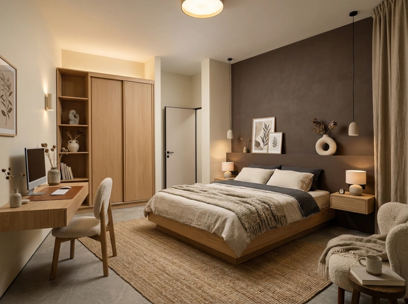 Дизайн спальни в стиле Japandi — фото интерьера от нейросети RoomGPT