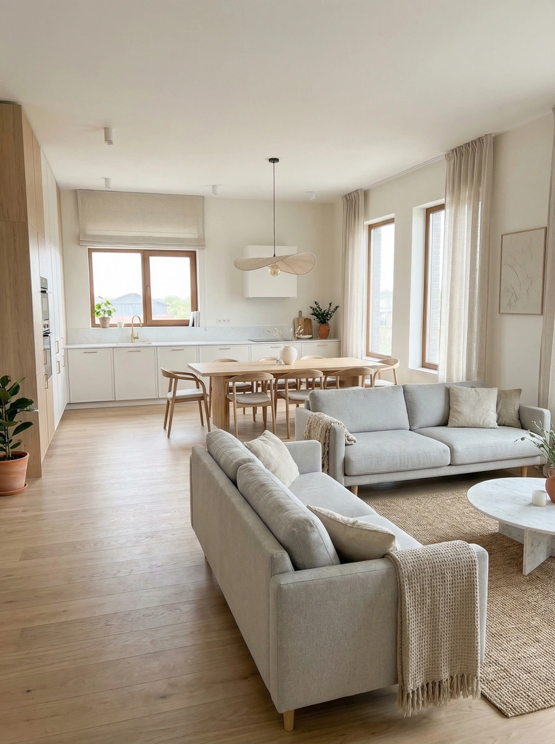 Дизайн гостиной в стиле Сканди — фото интерьера от нейросети RoomGPT