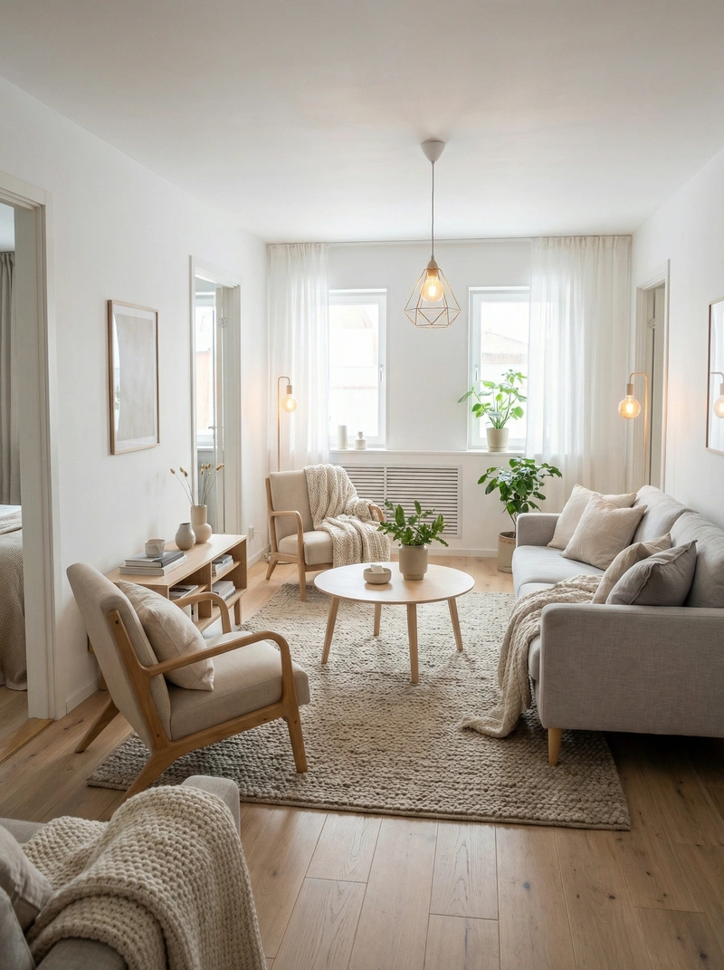 Дизайн интерьера в стиле Хюгге — Гостиная от нейросети RoomGPT