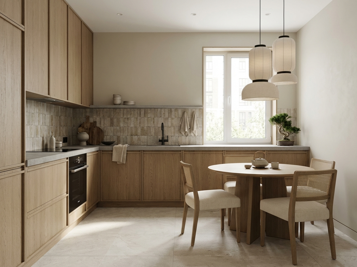 Дизайн кухни в стиле Japandi — фото интерьера от нейросети RoomGPT