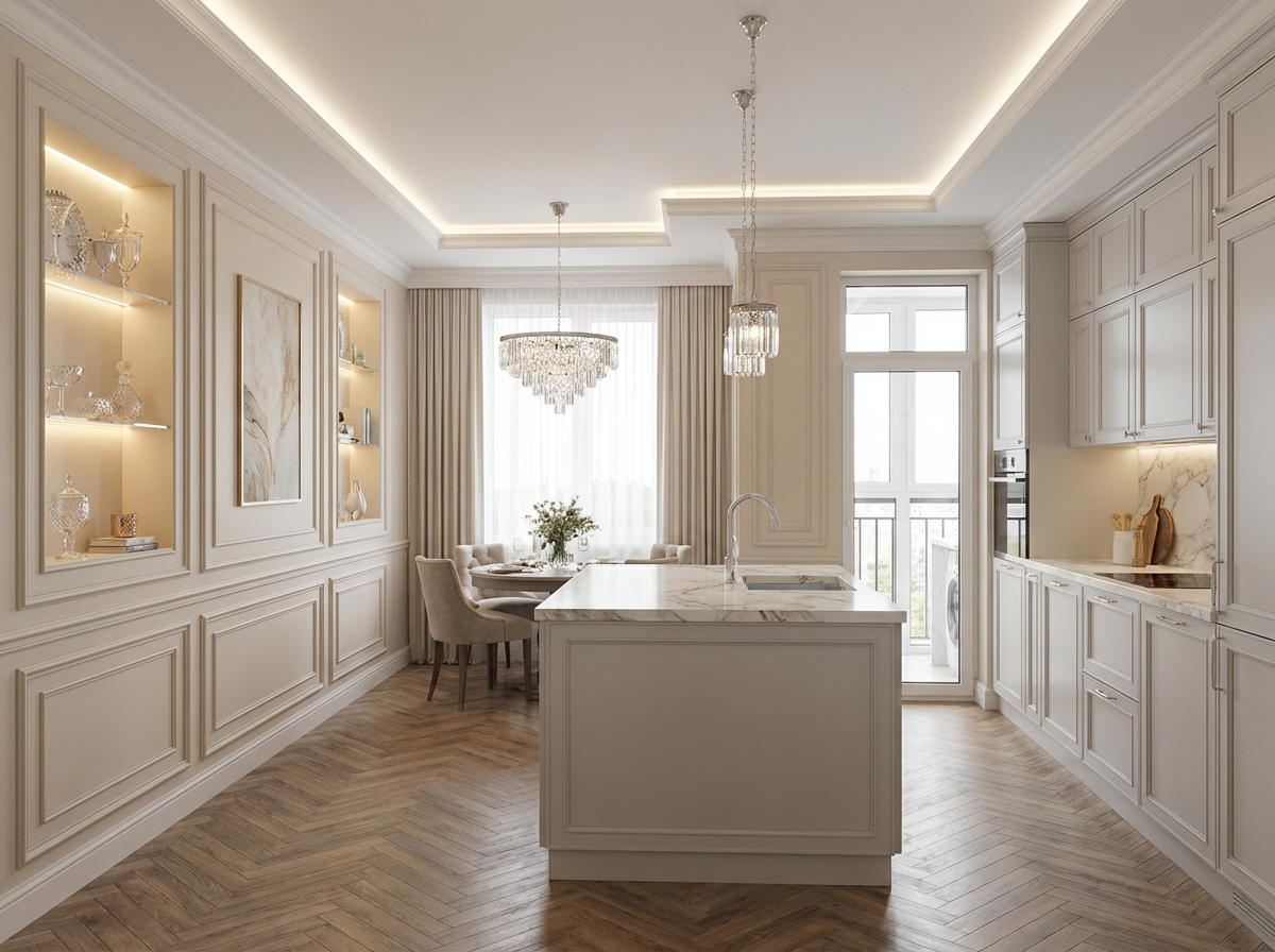 Дизайн кухни в стиле Классика — фото интерьера от нейросети RoomGPT