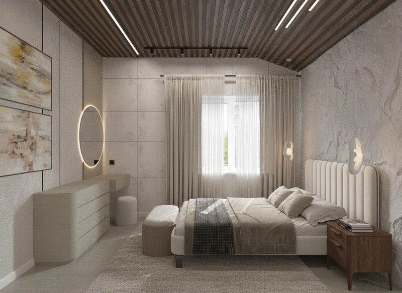 Дизайн интерьера в стиле Контемпорари — Спальня от нейросети RoomGPT