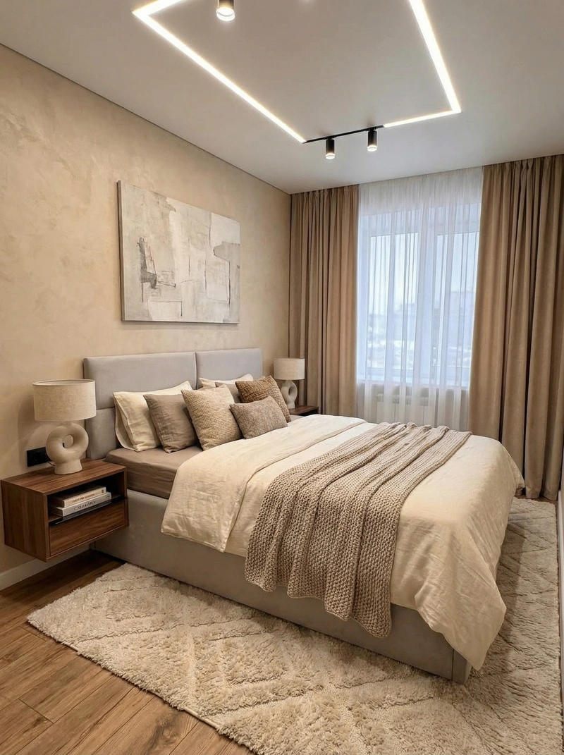 Дизайн интерьера в стиле Контемпорари — Спальня от нейросети RoomGPT