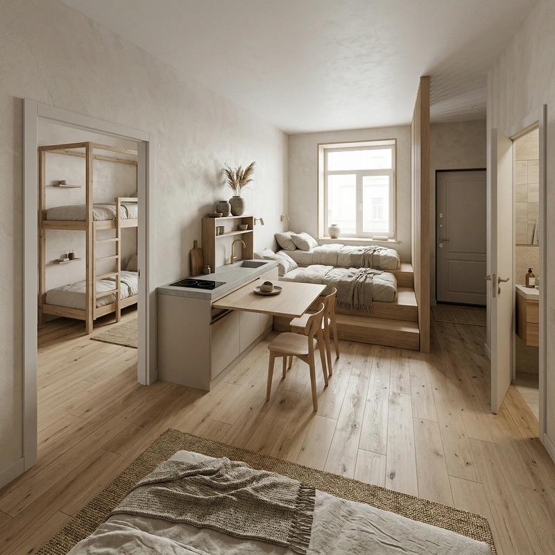 Дизайн спальни в стиле Japandi — фото интерьера от нейросети RoomGPT