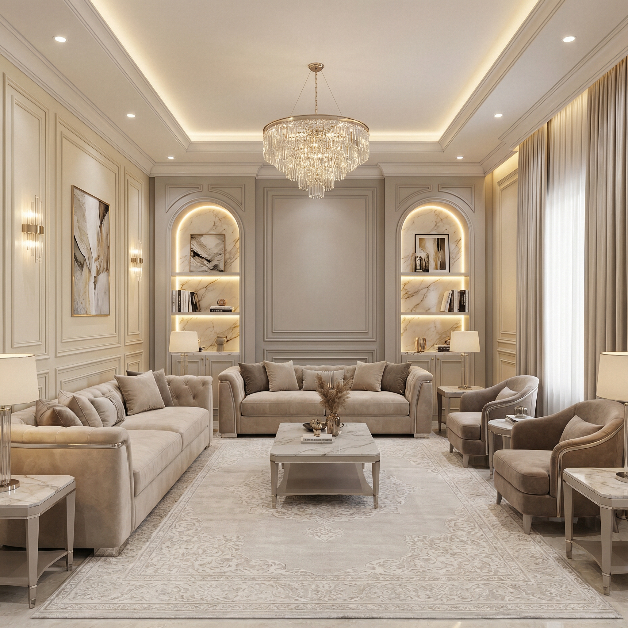 Дизайн гостиной в стиле Классика — фото интерьера от нейросети RoomGPT