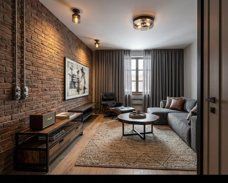 Дизайн гостиной в стиле Лофт — фото интерьера от нейросети RoomGPT