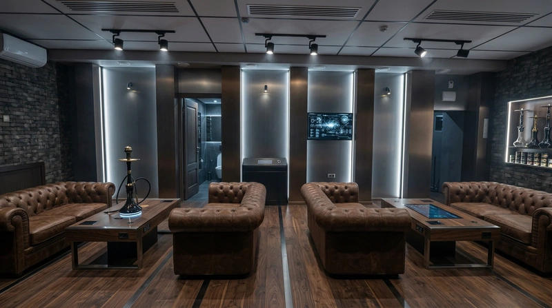 Дизайн гостиной в стиле Блэктэк — фото интерьера от нейросети RoomGPT