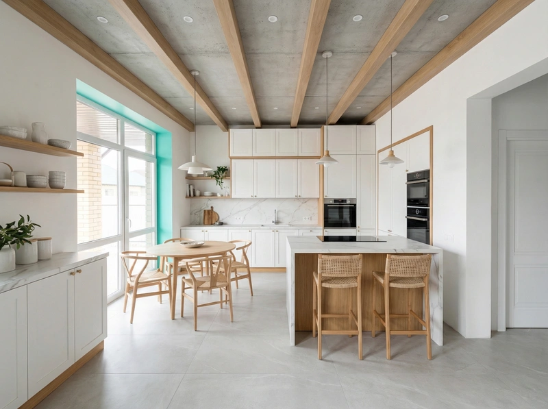 Дизайн кухни в стиле Сканди — фото интерьера от нейросети RoomGPT