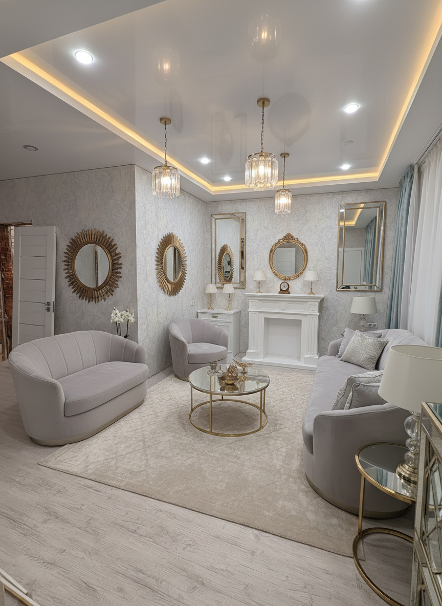 Дизайн гостиной в стиле Неоклассика — фото интерьера от нейросети RoomGPT