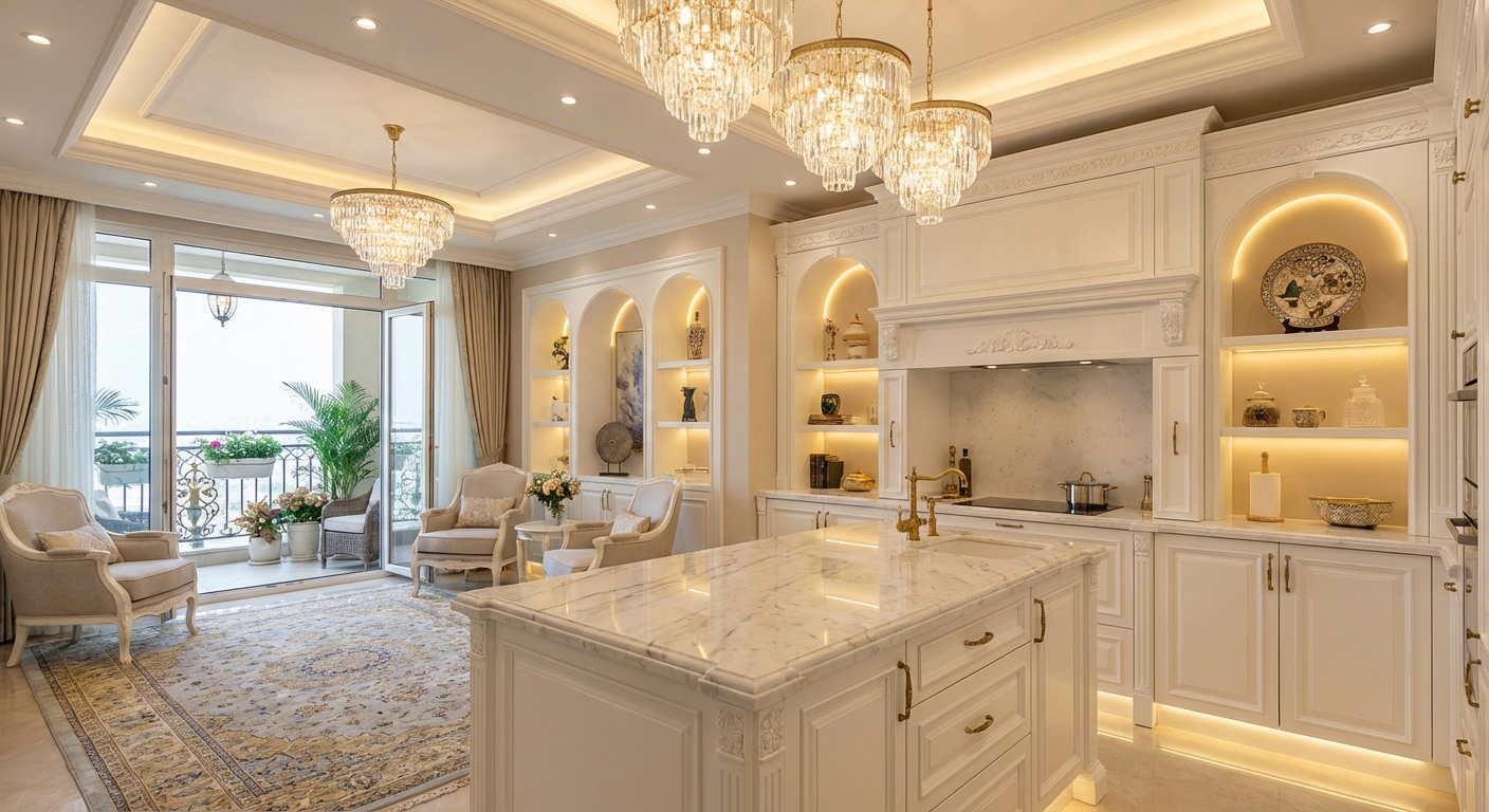 Дизайн кухни в стиле Классика — фото интерьера от нейросети RoomGPT