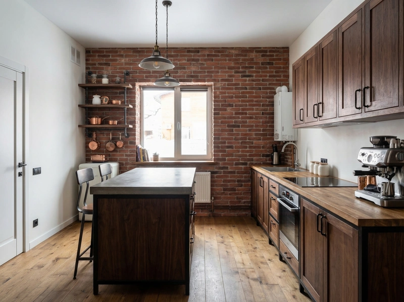 Дизайн интерьера в стиле Лофт — Кухня от нейросети RoomGPT