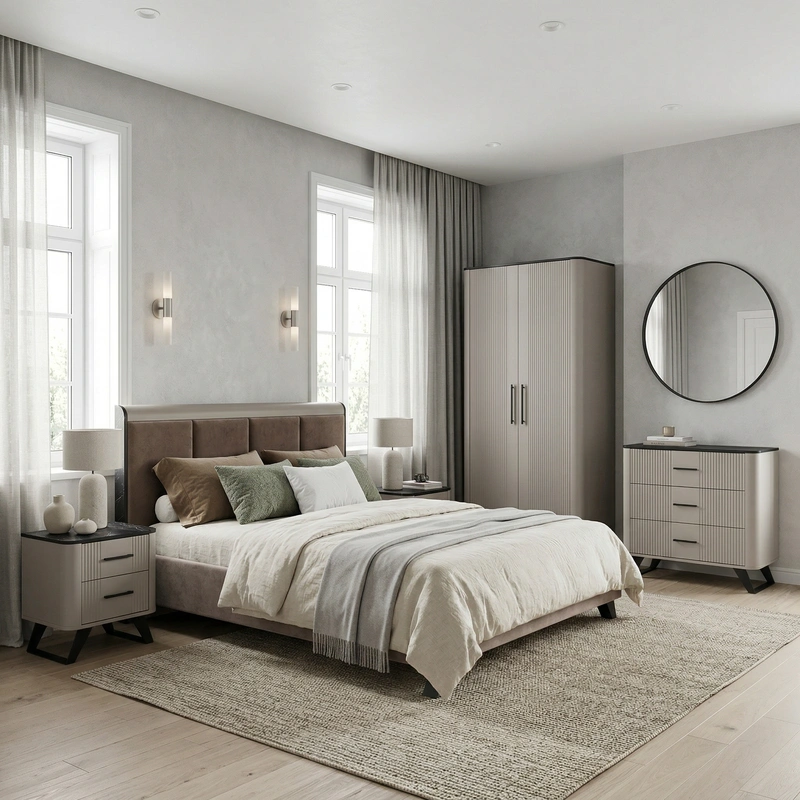 Дизайн спальни в стиле Сканди — фото интерьера от нейросети RoomGPT