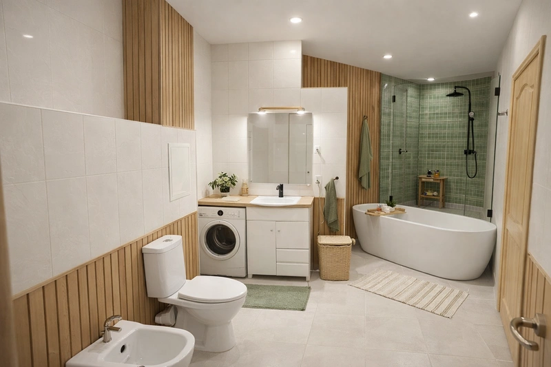 Дизайн ванной в стиле Хюгге — фото интерьера от нейросети RoomGPT