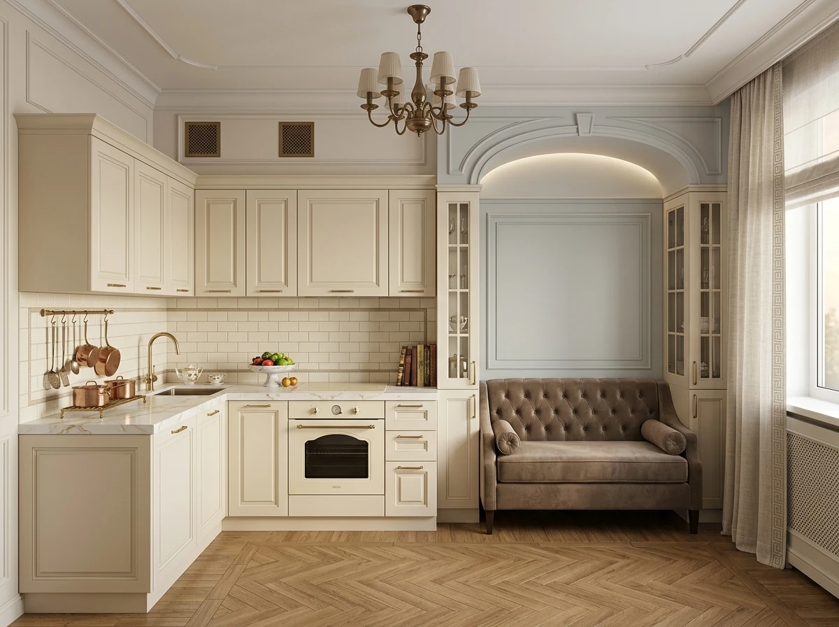 Дизайн кухни в стиле Классика — фото интерьера от нейросети RoomGPT
