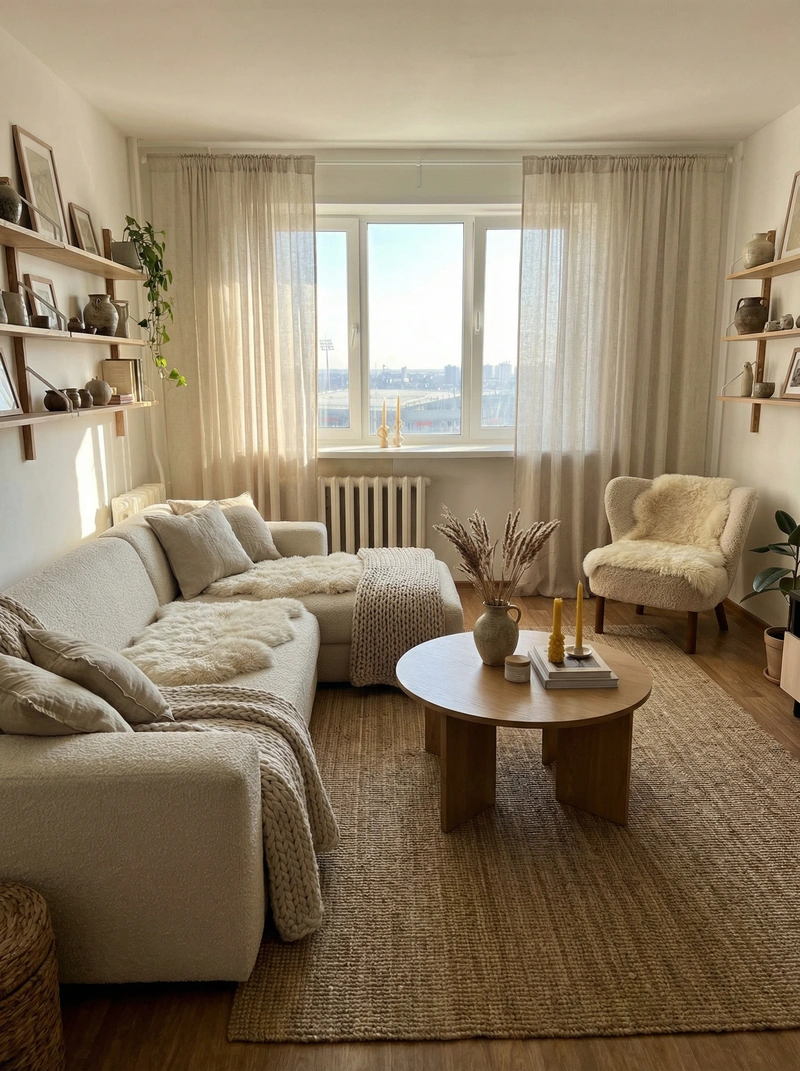 Дизайн интерьера в стиле Хюгге — Гостиная от нейросети RoomGPT