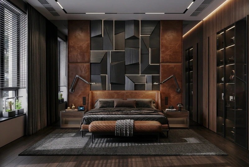 Дизайн спальни в стиле Блэктэк — фото интерьера от нейросети RoomGPT