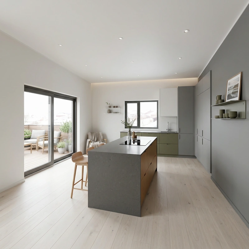 Дизайн интерьера в стиле Сканди — Кухня от нейросети RoomGPT