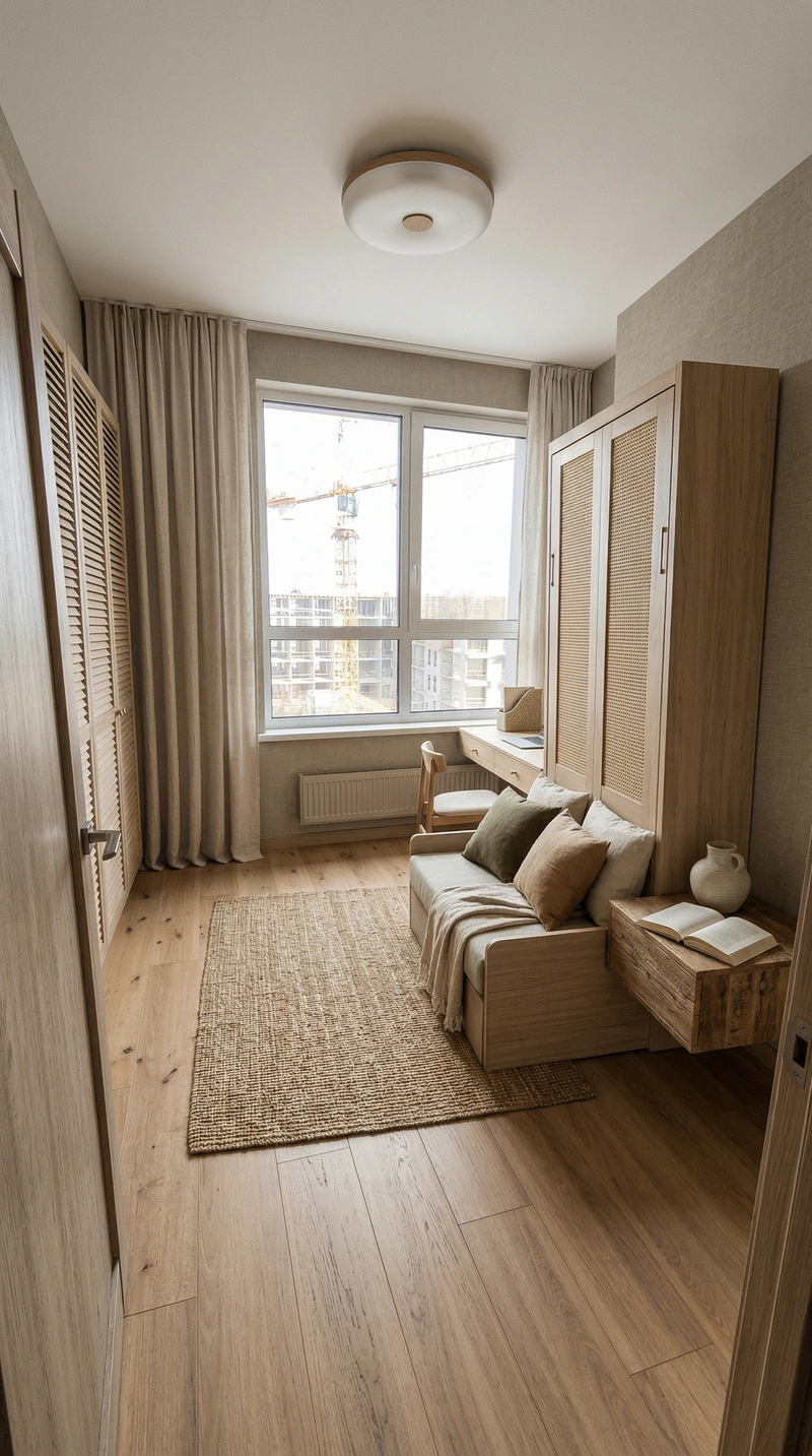 Дизайн спальни в стиле Japandi — фото интерьера от нейросети RoomGPT