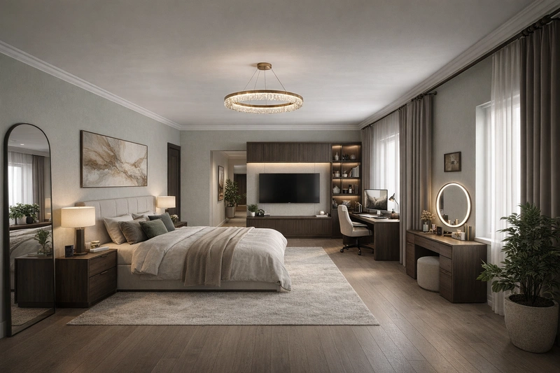 Дизайн интерьера в стиле Контемпорари — Спальня от нейросети RoomGPT