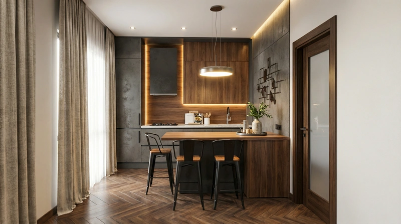 Дизайн интерьера в стиле Контемпорари — Кухня от нейросети RoomGPT