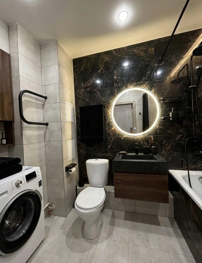 Дизайн интерьера в стиле Блэктэк — Ванная от нейросети RoomGPT