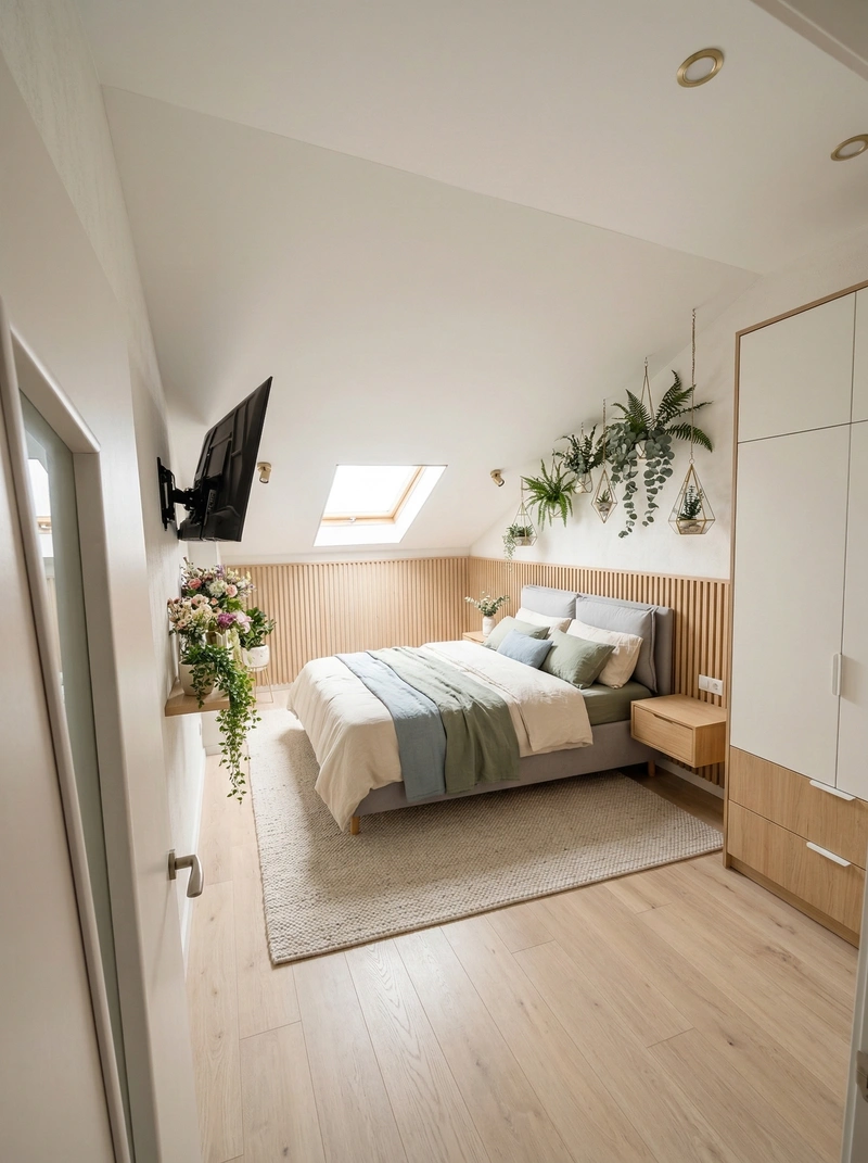 Дизайн спальни в стиле Сканди — фото интерьера от нейросети RoomGPT