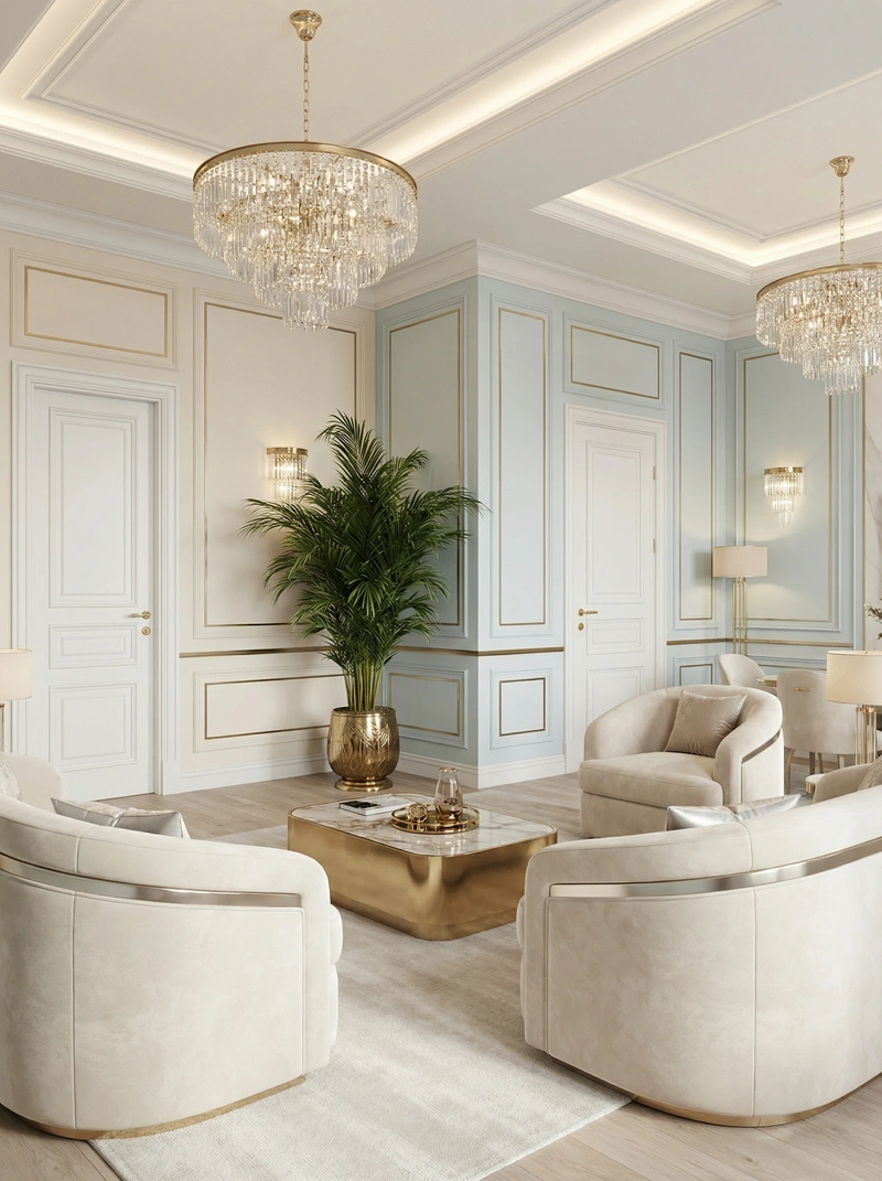 Дизайн интерьера в стиле Неоклассика — Гостиная от нейросети RoomGPT