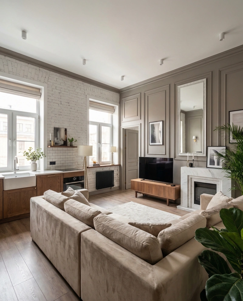 Дизайн интерьера в стиле Классика — Гостиная от нейросети RoomGPT