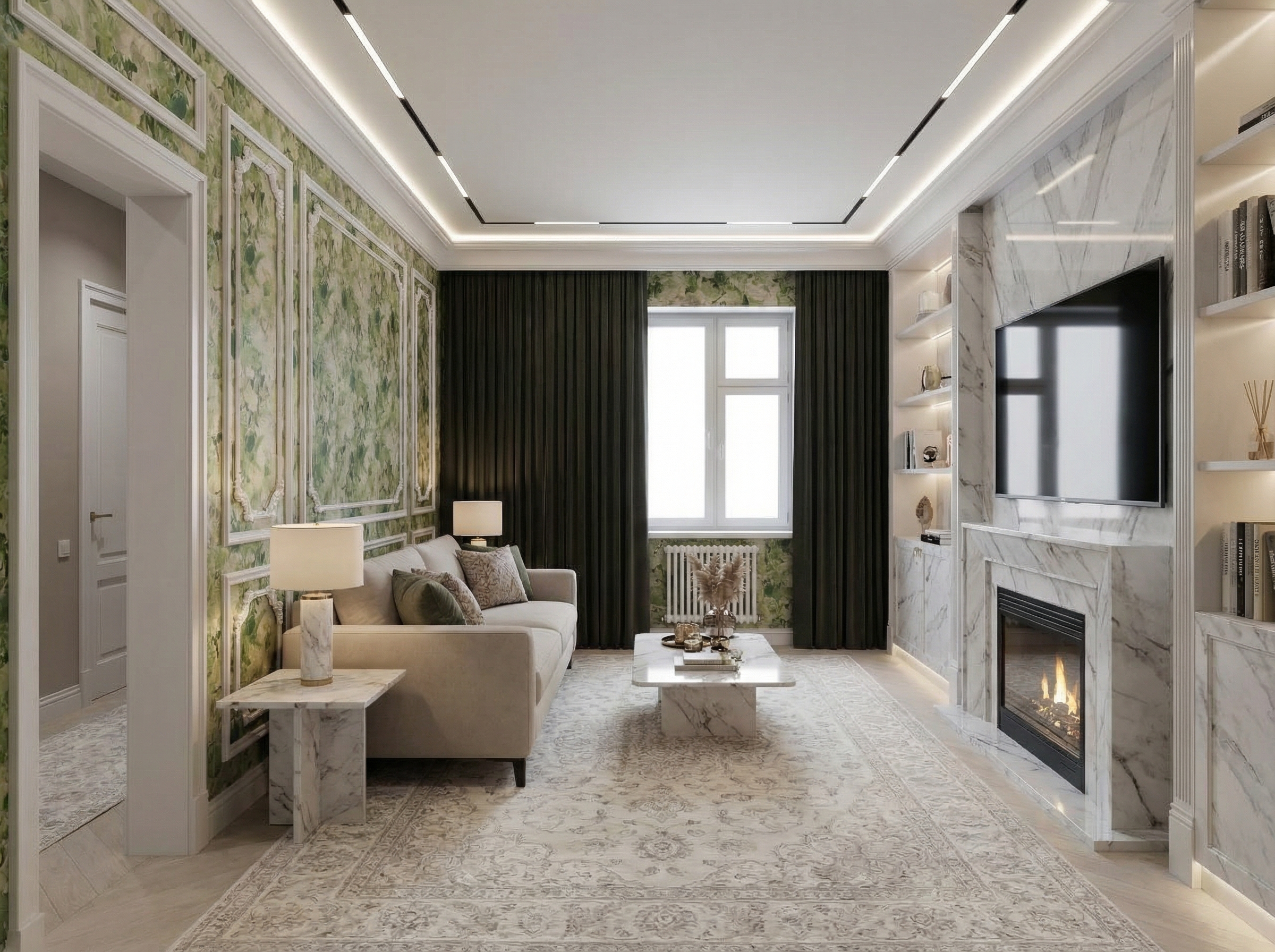 Дизайн гостиной в стиле Классика — фото интерьера от нейросети RoomGPT