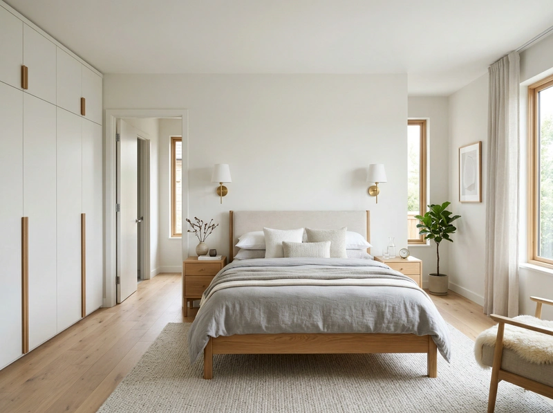 Дизайн спальни в стиле Сканди — фото интерьера от нейросети RoomGPT