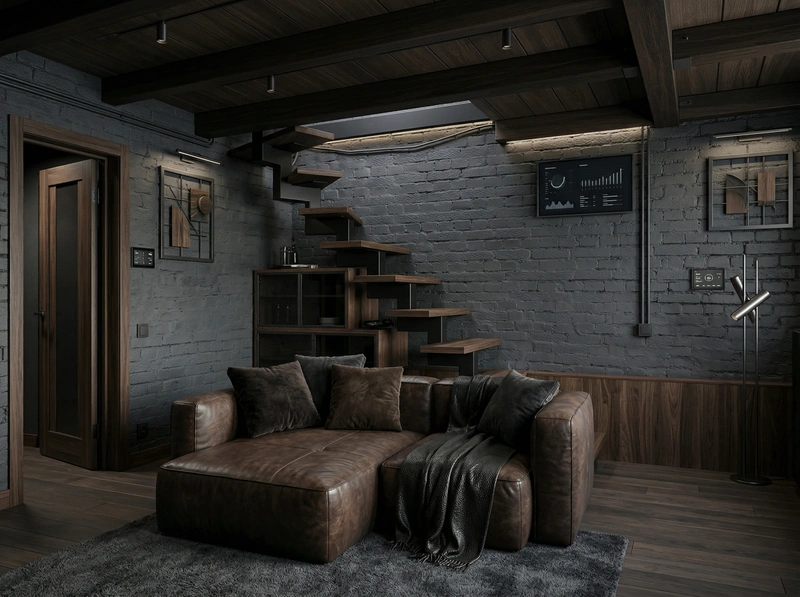 Дизайн гостиной в стиле Блэктэк — фото интерьера от нейросети RoomGPT